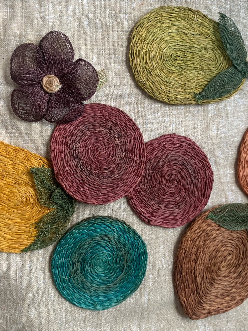 Vintage Multicolor Seagrass 8pc of woven shapes -